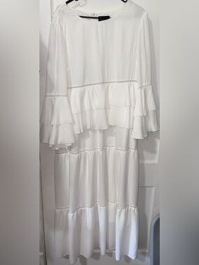 Giovanna Signature 14W White Tiered Ruffle Midi Maxi Dress Plus Size